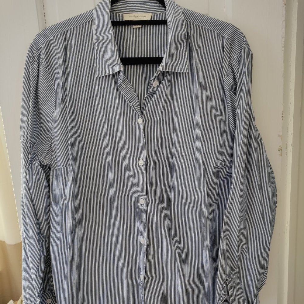 Women's Blue Striped Button Down with tie back